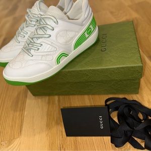 Brand new white green Gucci Basket Sneakers with Gucci box, ribbon and dust bag